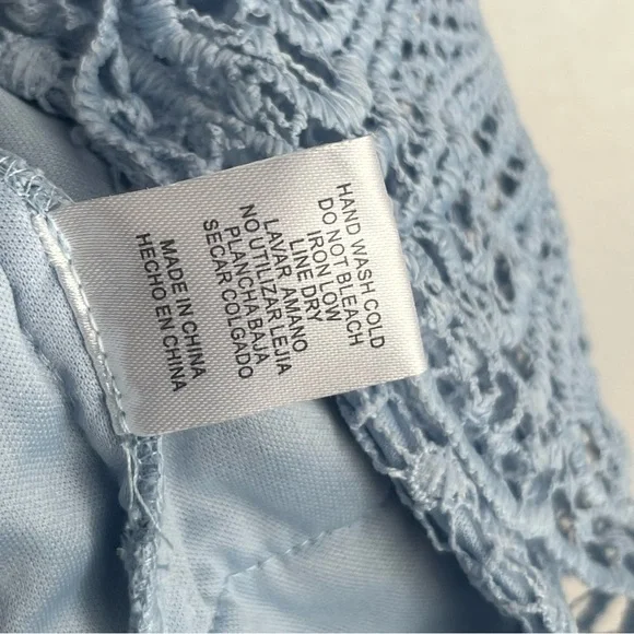 The Clothing Company Baby Blue Tiered Crochet Knit Lace Mini Dress - Picture 12 of 15